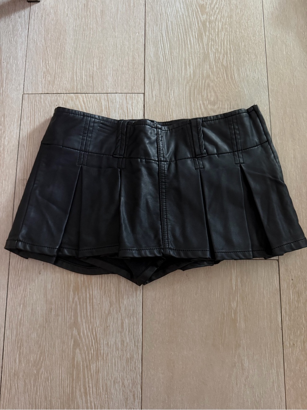 Free People Black Leather Pleated Mini Skort